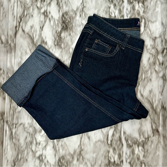 Angel Womens Sz 16 Dark Wash Flip Cuff Denim Blue Jean Capri Rockabilly Sock Hop - Picture 5 of 9
